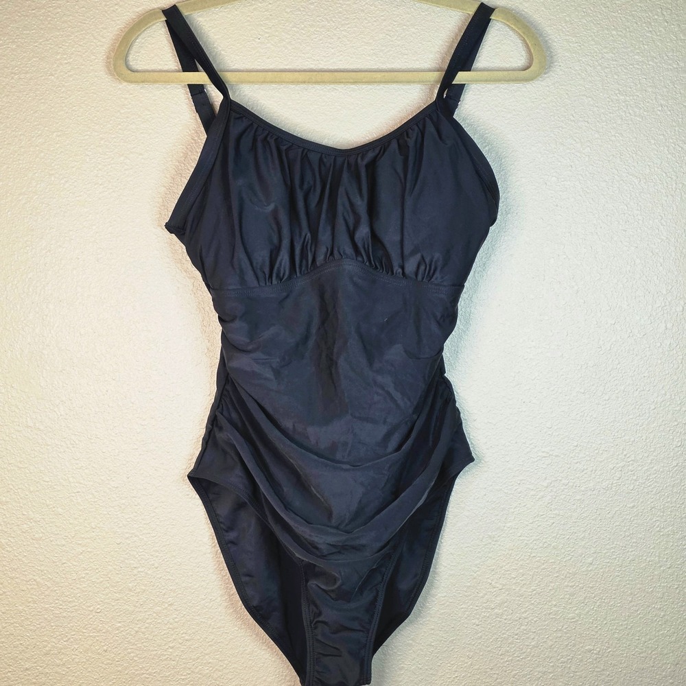 NWOT Black ruched one-piece swimsuit Tummy Control Adjustable Strap MEDIUM